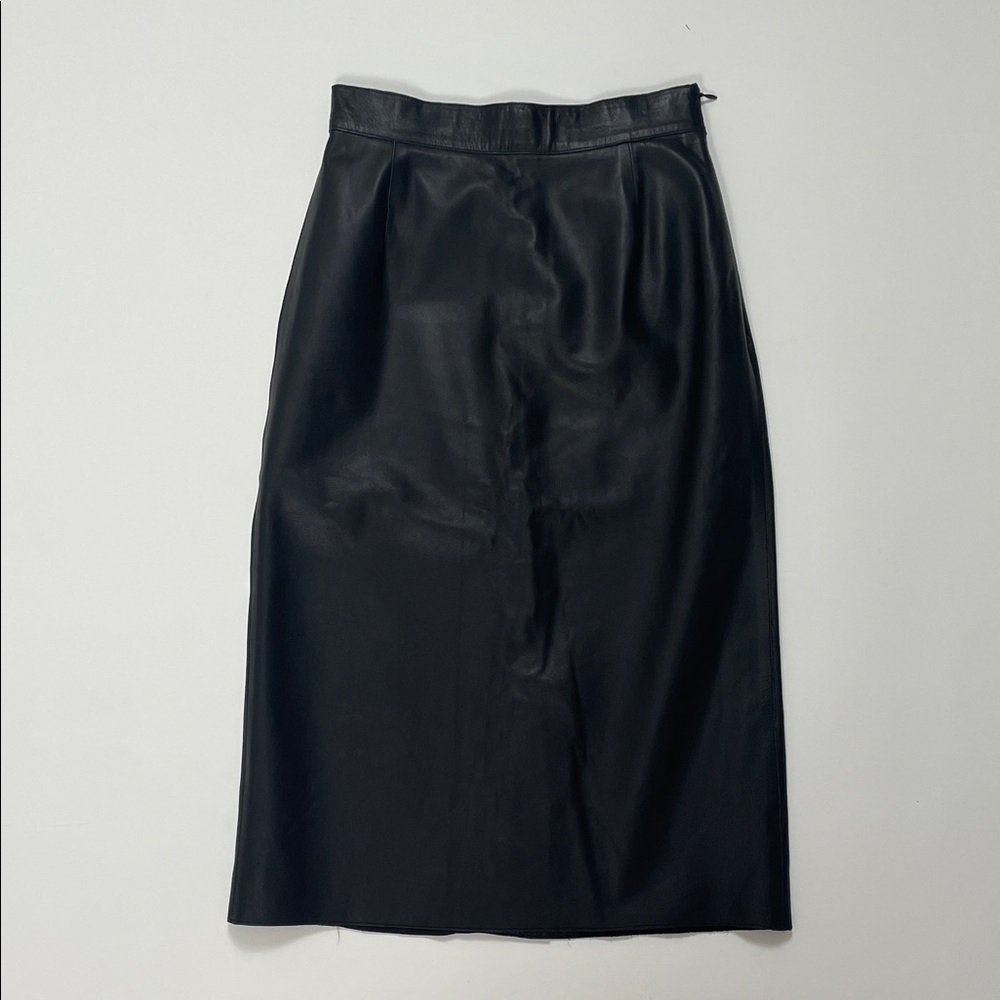 PRADA Black Leather Knee Length Pencil Skirt. IT 40/US 4.